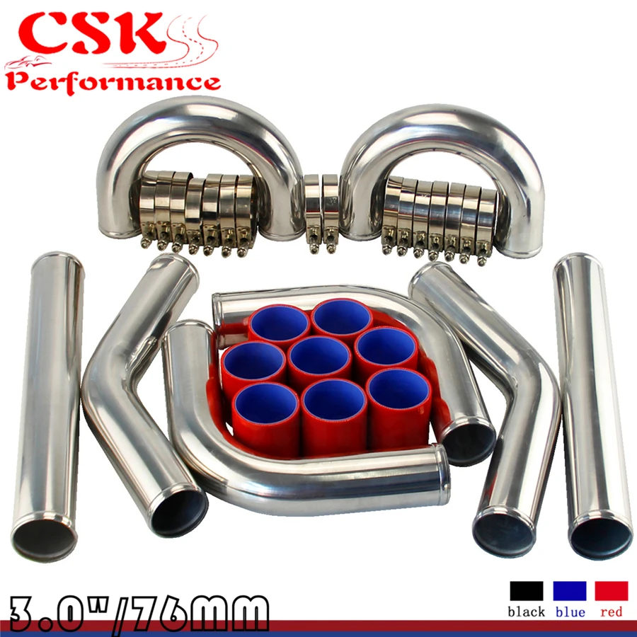 Red 3" Inches 76mm Turbo/Supercharger Intercooler Polish Pipe Piping