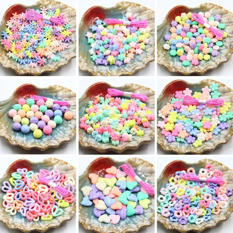 

10 Packs /Lot 18 Styles Sweet Colors Lovely Flower/heart Shape Acrylic Beads Children Jewelry DIY Accessories 2017