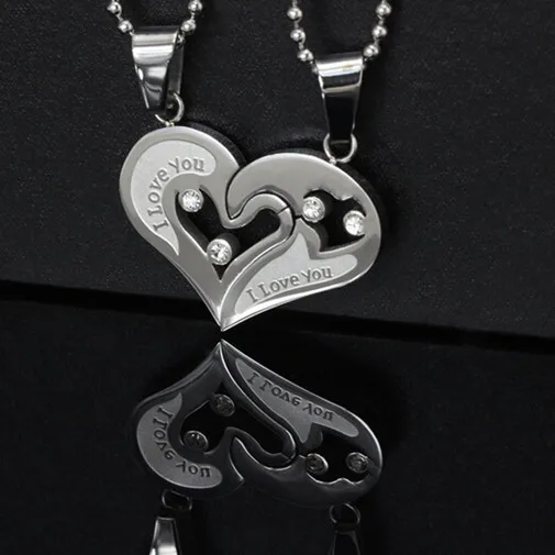 

Fashion Hearts His and Hers Stainless Steel I Love You Men Women Couple Pendant Necklace AGC
