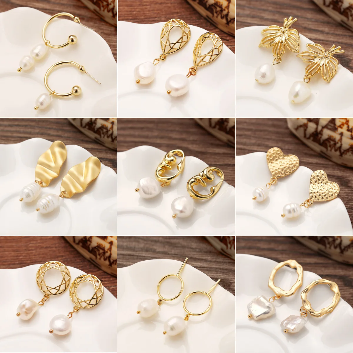 

European and American popular retro freshwater pearl earrings chic style creative temperament simple set of thin Earrings