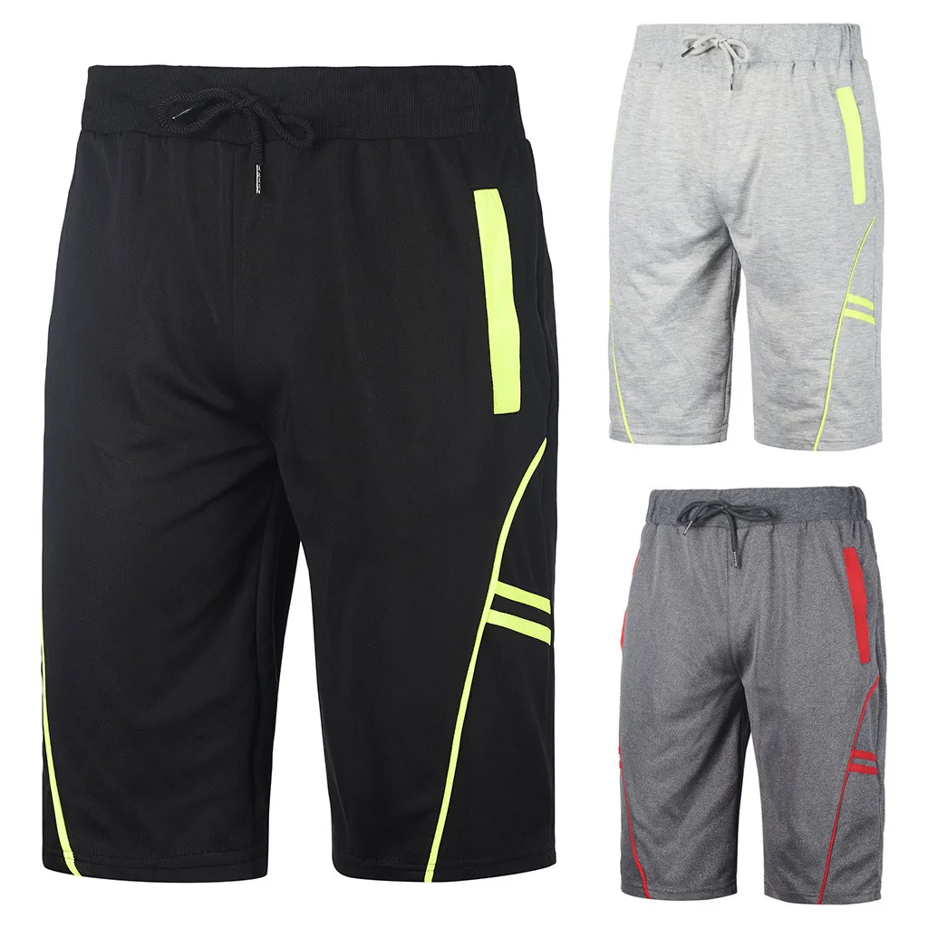 Для мужчин s фитнес полосатый Бодибилдинг карман кожи короткие спортивные штаны Одежда erkek giyim abbiglia uomo бермуды masculina