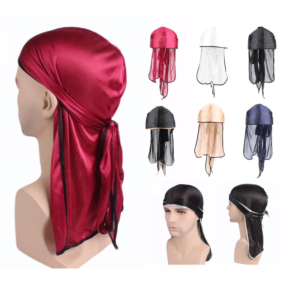 

Unisex Bandana Hat Silky Durag Long Tail Headwrap Biker Chemo Head Cover Long Tail Caps Biker Headwrap Accessories