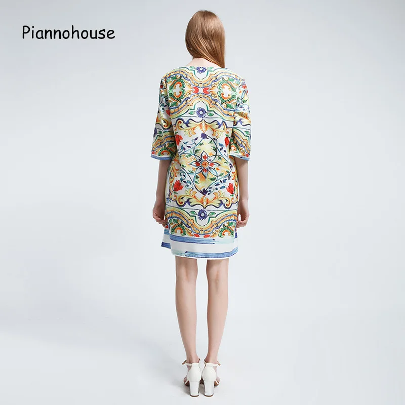 Pianohaus Для женщин летнее платье 2018 Новая мода ретро S прямо Длина рукав короткое
