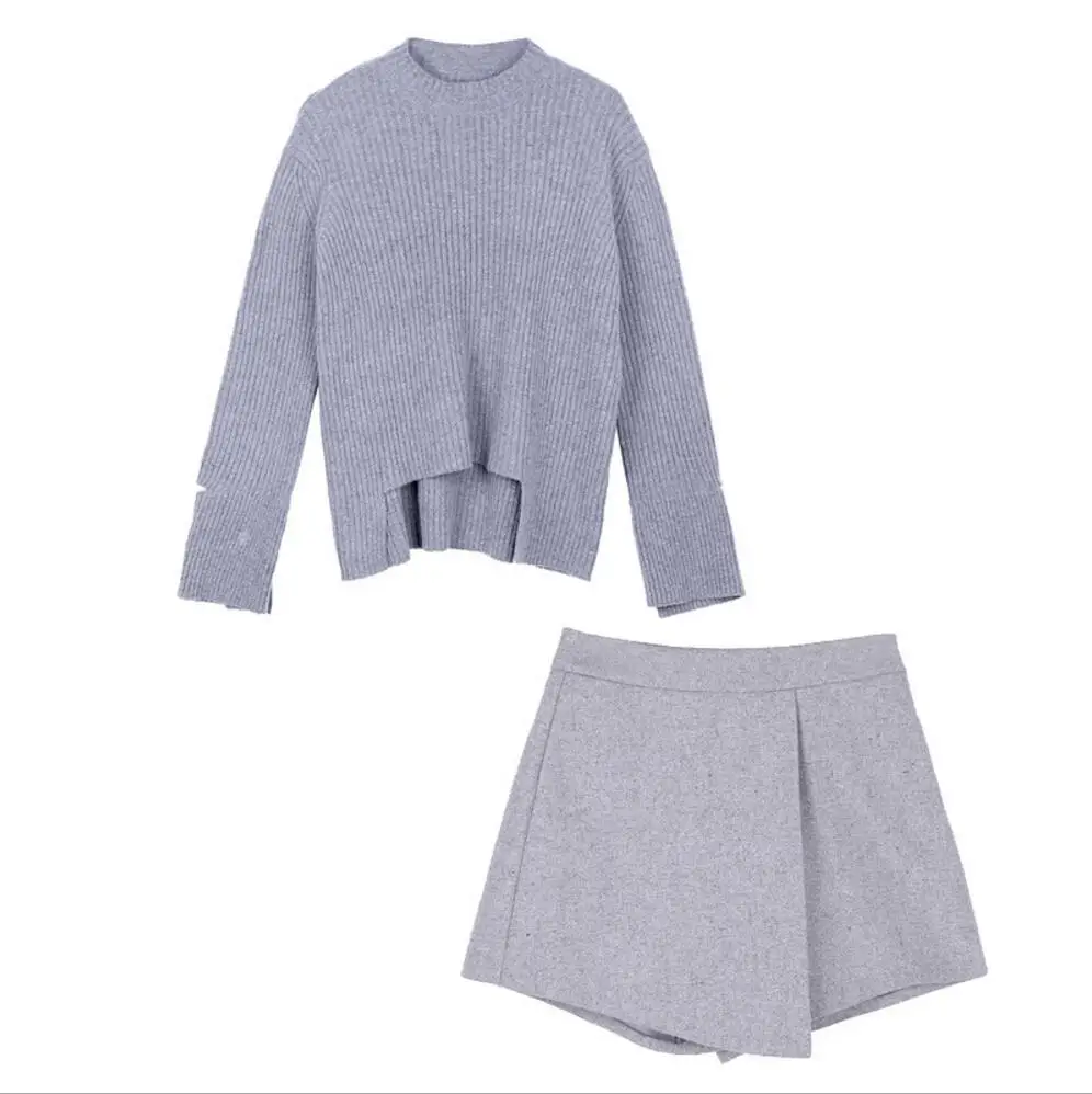 2018 AUTUMN Winter 2 Pieces Sweater Dress Set Women Long Sleeve Office Wear Casual Gray Pullover Knitted Dresses Clothing Suit