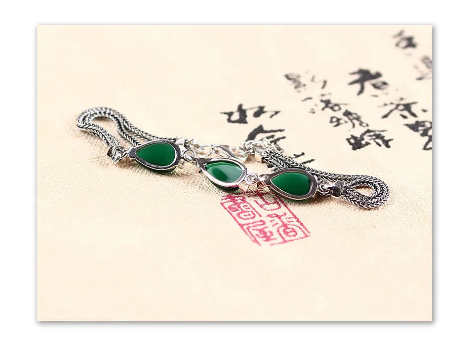 JIASHUNTAI Ретро 925 серебро халцедон Агат браслеты из цветных камней для женщин тайское серебро ювелирные изделия подарок