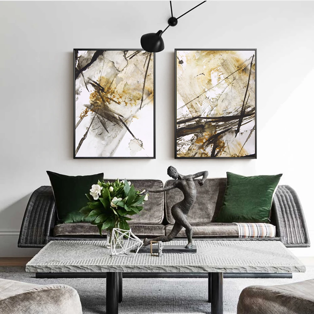 Hot Golden Color Posters Minimalist Painting Watercolor Realism Golden Color Posters Minimalist Painting Watercolor Realism Abstract Wall Art Canvas Modular Pictures For Living Room Home Decor