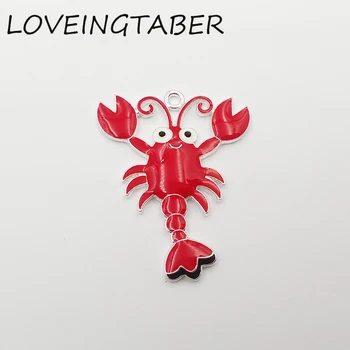 

Newest 46mm*37mm 10pcs /lot Full Enamel Cute Lobster Pendant For Kids Neckalce Making