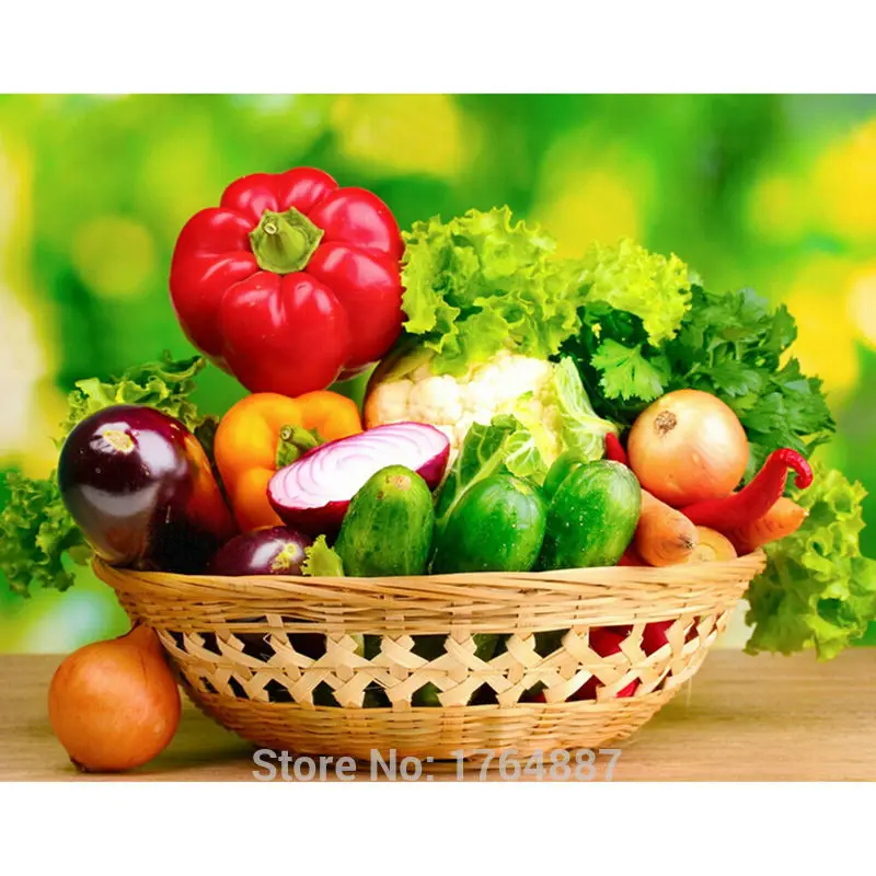 5D Diy Diamond Painting Cross Stitch Vegetable and Fruit Basket Full Drill Diamond Embroidery Kitchen Restaurant Home Decoration