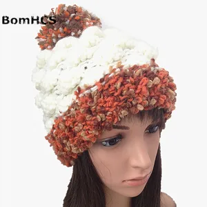 BomHCS Autumn Winter 100% Handmade Knitted Hat Women Lovely Warm Cap Beanie