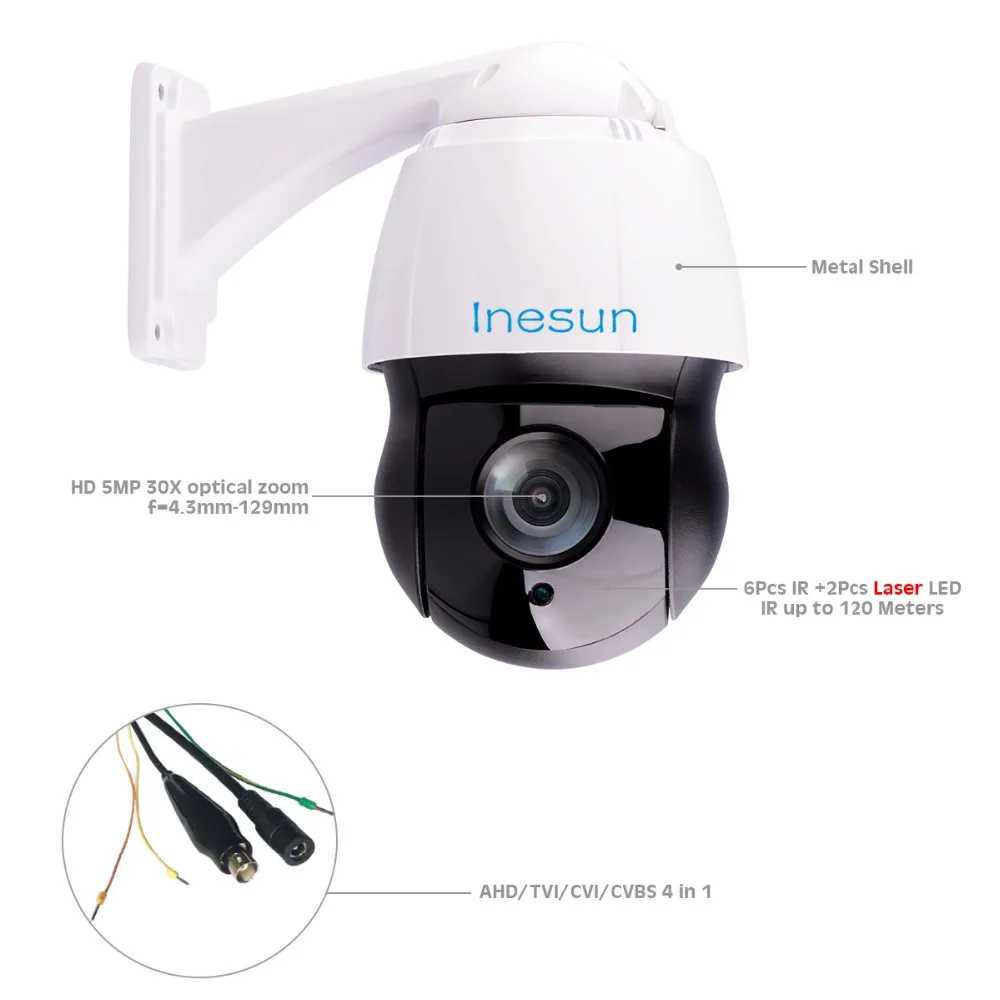 Inesun CCTV PTZ Безопасности Камера 5MP Super HD 2688X1944 телеметрией 30X Оптический зум 4 в 1 гибридный TVI/AHD/CVI/CVBS открытый Камера