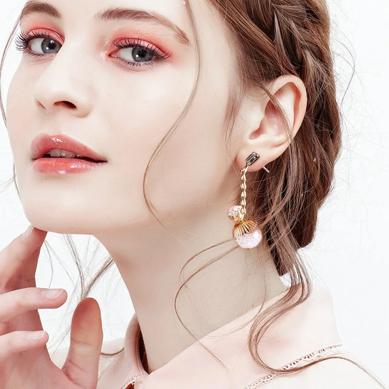 

Women Fashions Jewelry Copper Metal Rhinestone Round Drop Earrings Bottle Ball Long Dangle Earring