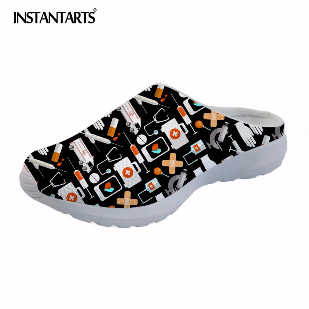 

INSTANTARTS Medical Equipment Printed Women Summer Slippers Lightweight Air Mesh Shoes Breathable Slip on Beach Water Shoes Girl