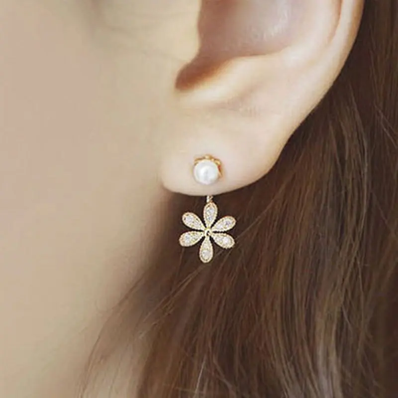 

Fashion Jewelry Crystal Flower stud Earrings For Women Double Gold Silver earrings gift for party friend christmas earrings