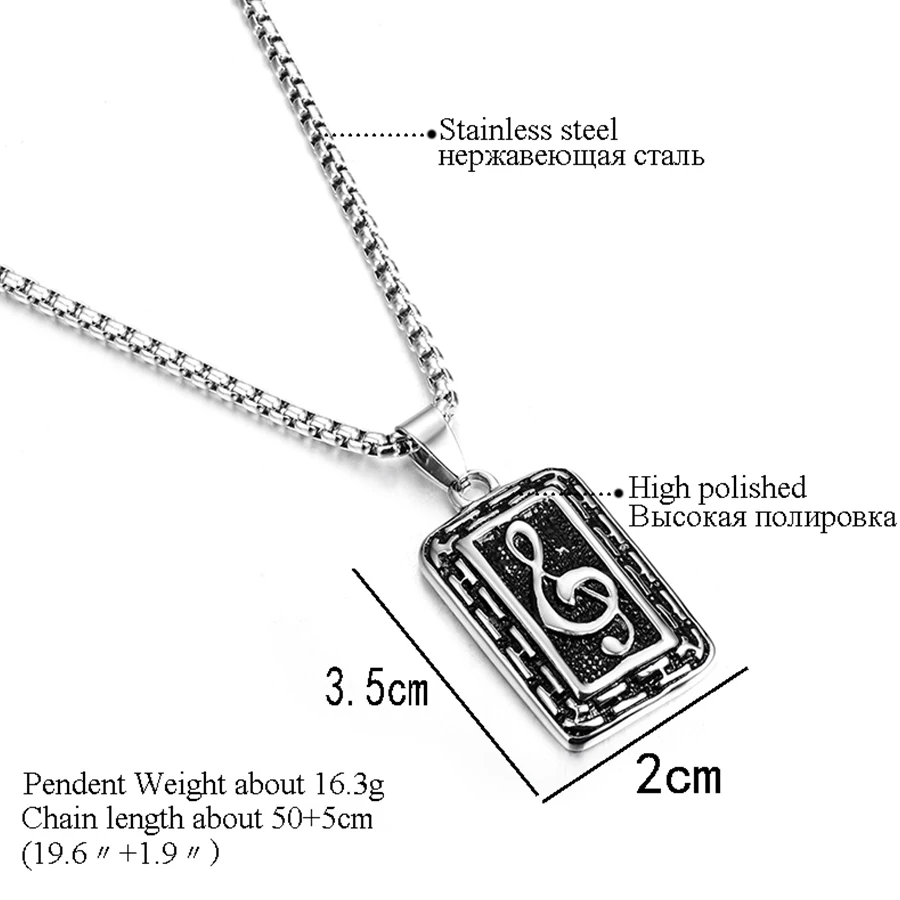 Vintage Silver Hiphop Rock Note Pendent Necklaces Women Men size