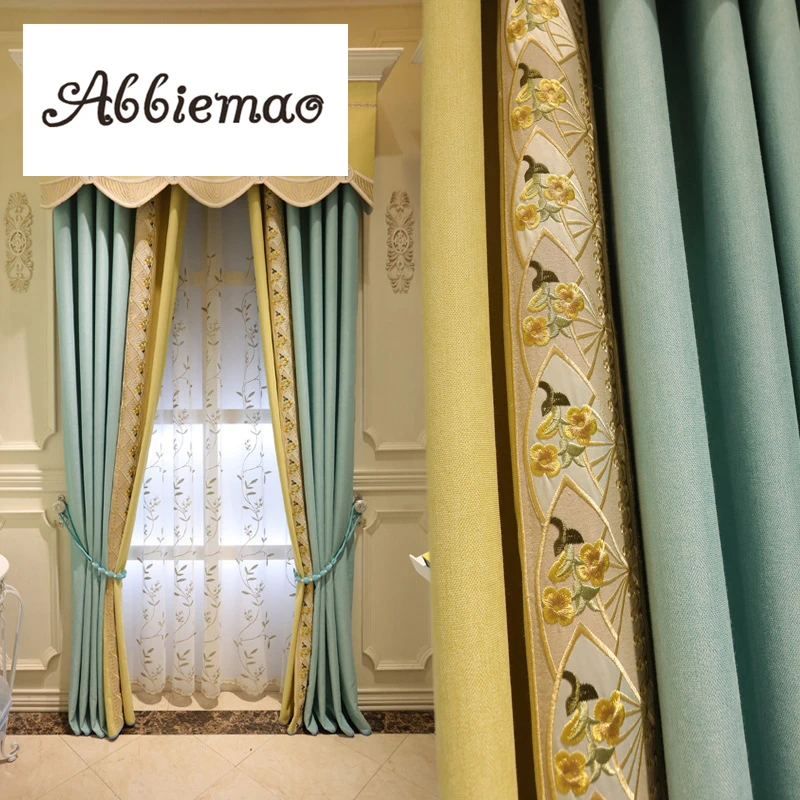 

Abbiemao Simple Modern Thickened Cotton And Linen Shading Splicing Curtain Customized Finished Curtain Window Screen Gauze