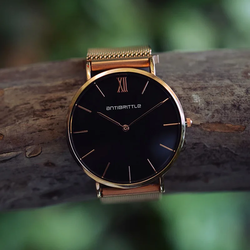 Japan Quartz Minimalist Watch Women Luxury Rose Gold Black Roman Thin Mesh Stainless Steel Magnet Band Wristwatches Antibrittle