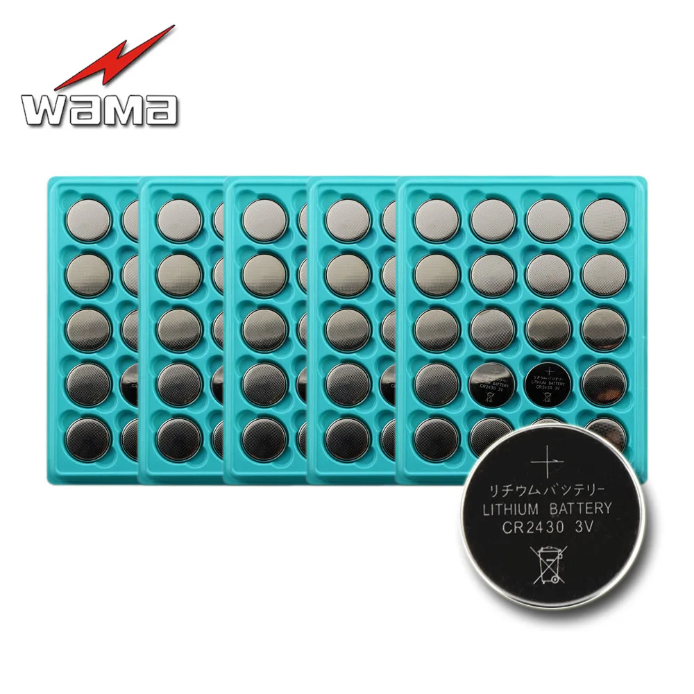 100pcs/5pack Wama New LiMnO2 270mAh 3V CR2430 Lithium Button Cells