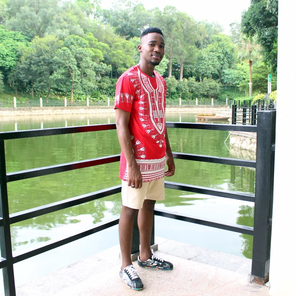 Dashiki T-shirt 2017 African Men Traditional Print Dashiki Short Sleeve Bazin Riche T-shirt Clothing African Cotton Tops For Man african dress style