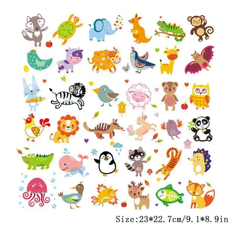 

Cute Cartoon Jungle Animals Heat Transfer Printing Pattern Colorful Pyrography Stickers Iron On Patch On Baby Kids Clothing