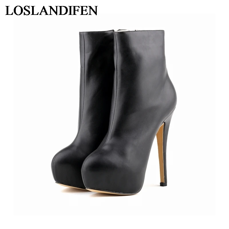 

2018 Black High Heeled Mid Calf Boots Soft Leather Heel Shoes Woman Ladies Sexy Office Winter Autumn Boots Shoes NLK-C0067