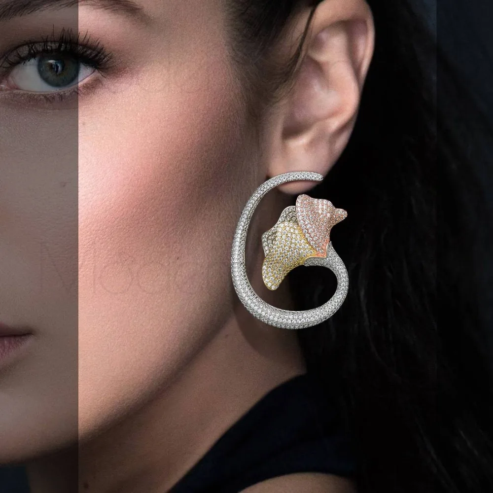 

Luxury Flower Lily Copper AAA Cubic Zirconia Big Wide Circle Earrings for Girls And Women Anniversary Accessories wedding Gift