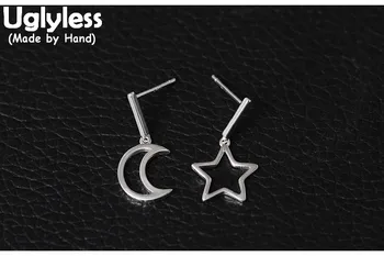 

Uglyless Real 925 Sterling Silver Women Asymmetric Moon Star Dangle Earrings Handmade Korea Brincos Bijoux Girl Students Jewelry
