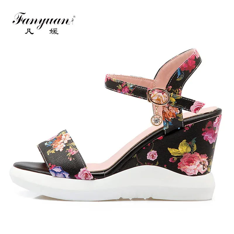 

Fanyuan Women's Wedge Sandals Elegant Printed Shoes Woman Sandals Comfort Wedges Shoes Platform Sandals Summer zapatos mujer