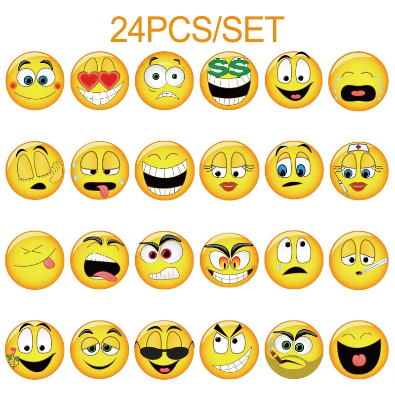 

24pcs Round Smile Emoji Face 25MM Fridge Magnet Expressions Refrigerator Sticker For Kids Message Holder Home Decor