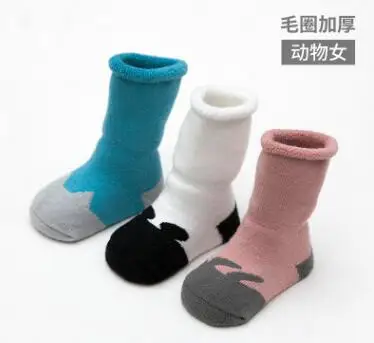 3 пары в упаковке, осенне-зимние утепленные носки для малышей Детские носки из кораллового флиса махровые толстые носки для малышей - Цвет: Mouse pink