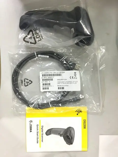 Zebra DS2208, usb-комплект, SR, DS2208-SR(комплект со сканером, usb-кабелем и подставкой