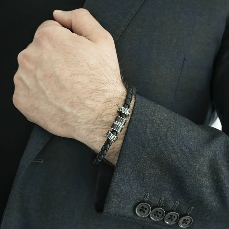 

Brand Luxury Crystal Beads Genuine Leather Bracelet Male Magnetic Stainless Steel buckle Charm Bracelet homme Lover Jewelry Gift