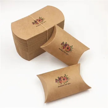 

20pcs Brown Paper Love Wedding Party Favor Gifts Packing Box, DIY Candy Cookies Chocolates Boxes, Flower Pillow Paper Boxes