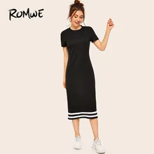 ROMWE Contrast Striped Hem T Shirt Dress Women Summer Sporty Short Sleeve Casual Dress Ladies Minimalist Long Midi Dresses ROMWE Contrast Striped Hem T Shirt Dress Women Summer Sporty Short Sleeve Casual Dress Ladies Minimalist Long Midi Dresses