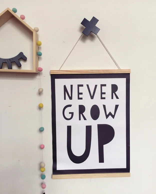  Nordic Style Kids Rom Decor Wooden Frame Poster Never Grow Up Wall Decor Poster For Kids Room Scand