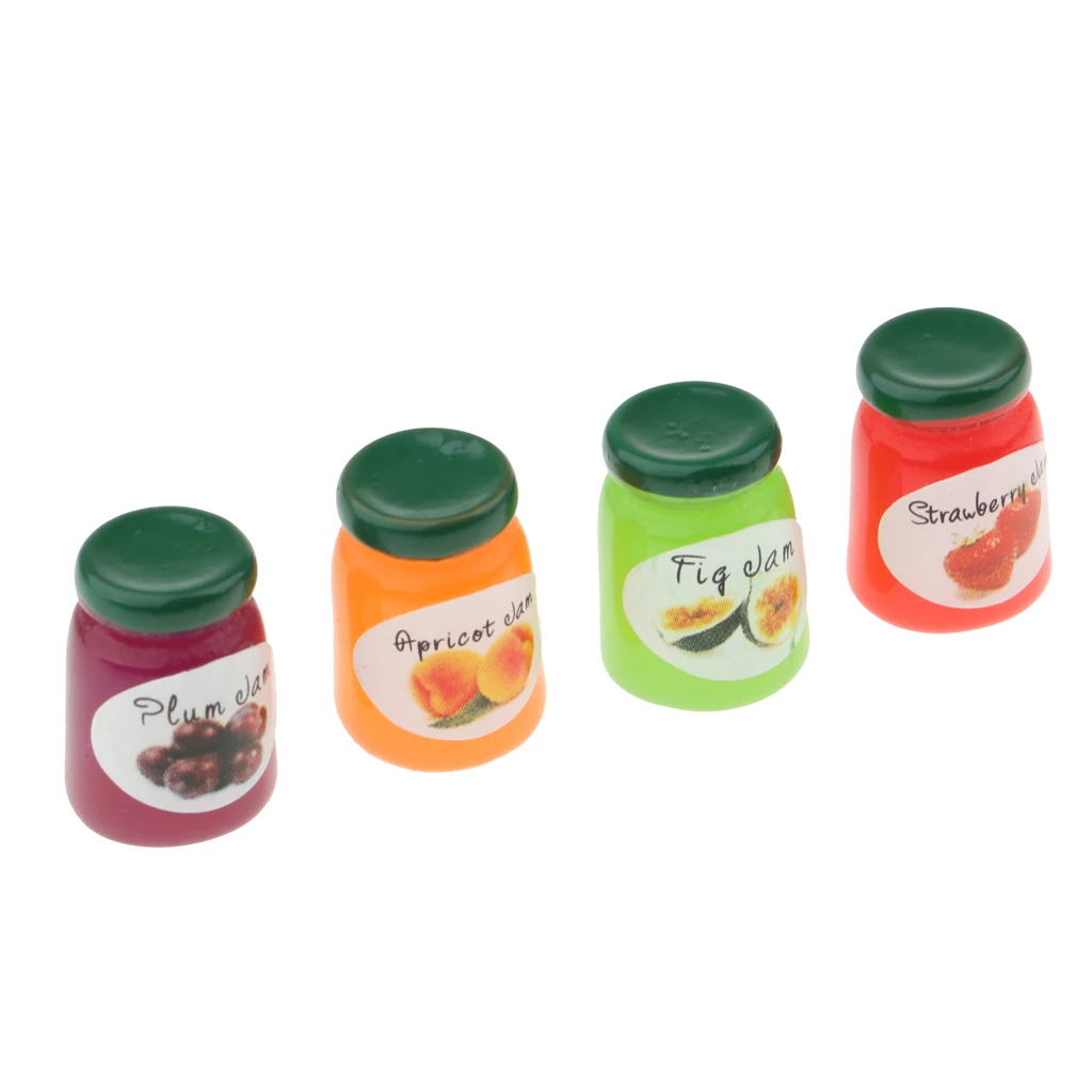 1/12 Doll House Miniatures 4 Bottles Canned Fruit Mix Pattern Fruit Jam Dining Room Food Resin Model Dollhouse Accessories
