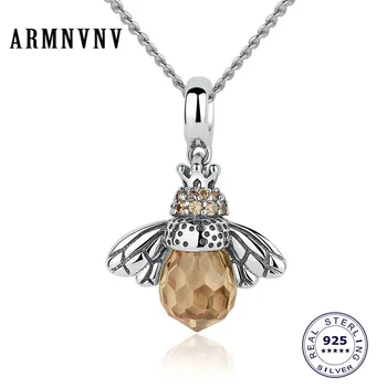 

ARMNVNV Jewelry Classic 925 Sterling Silver Orange Zircon Wing Animal Bee Pendant Necklaces for Women Charms Necklace