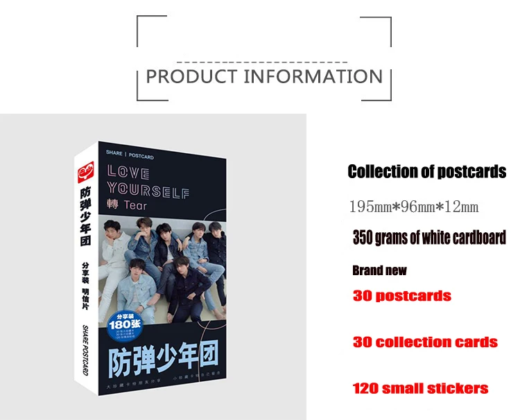 Kpop bangtan boys Jung Kook открытки+ плакат+ стикер 200 шт поддержка KPOP болельщиков Подарочная коллекция