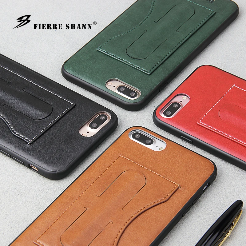 Fierre Shann for iPhone 7 Plus Case Concise PU leather 8 Card Pocket kickstand Back Cover |