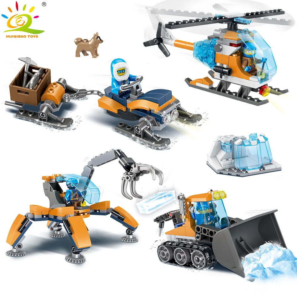 

HUIQIBAO TOYS 378pcs Arctic Snowplow Truck Building Blocks For Children Compatible Legoingly City Exploration team Figure Bricks