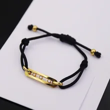 Модные украшения Нержавеющая сталь Браслеты три двигаться Crytal камень циркон Черное кружево Веревка Цепи Браслеты Для женщин и Для мужчин(dj0996