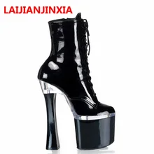 LAIJIANJINXIA/пикантные женские туфли на очень высоком каблуке 18 см; кожаные женские ботильоны на шнуровке с боковой молнией; обувь для танцев; C-002