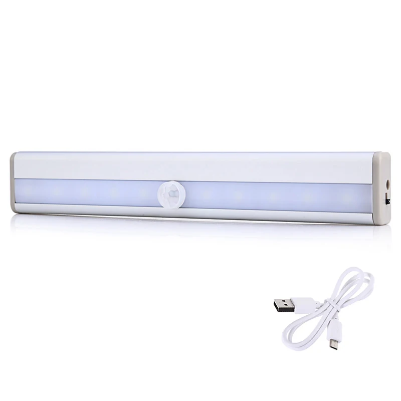 

USB Rechargeable Wireless Motion Sensor Emergency Night Lights Warm/White 300lm 10 LEDs Bar Light With Magnetic Strip Toilet