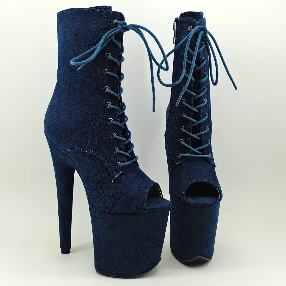 Leecabe/темно-синяя обувь для танцев на шесте 20 см; ботинки на платформе с высоким каблуком; высокие ботинки с открытым носком для танцев на шесте