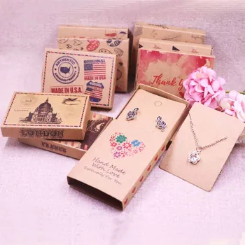 

custom logo on 1000pcs 7.5*5.4*1.2cm boxes with 1000pcs inner cards Gift Pendent Match Earring Case free shipping