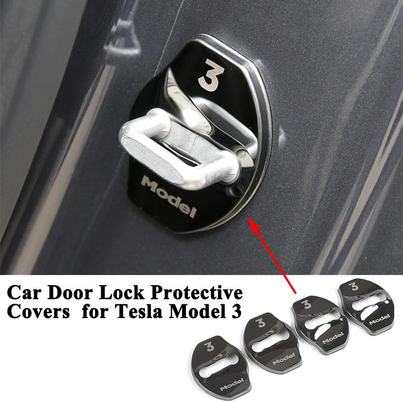 

4pcs/set Car Door Lock Buckle Cover Caps Protector Decoration Logo Sticker Styling Accessories for Tesla Model 3 2017 2018 2019