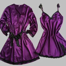 Sleep Robe Set Women Sleepwear Sexy Spring Autumn Silk Nightgown Female Sleepshirts Plus Size Night shirt Bathrobes E0229