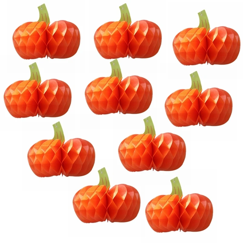 

3D 10pcs/set 10cm Honeycomb Pumpkins For Halloween Decoration Hanging Hallooween Party Supplies Table Centerpieces