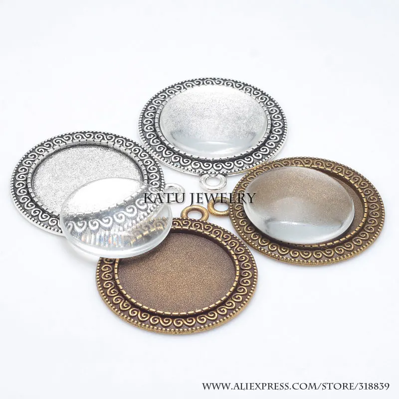 25mm Round Pendant Cabochon Base Setting + Clear Glass Cabochons DIY