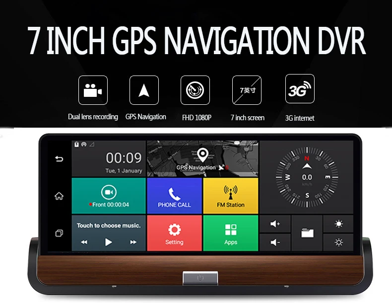 Full HD 7 дюймов сенсорный экран Видеорегистраторы для автомобилей gps Android 4,4 двойной Камера Wi-Fi автоматический Камера Автомобиль Центральной Консоли заднего вида автомобиля Камера