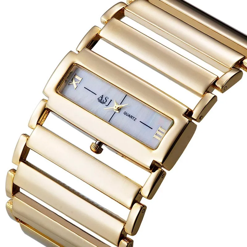 Relógio de pulso dourado para mulher com